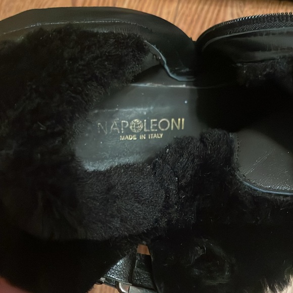 Napoleoni Black Leather Suede Ankle Boots Shearling Fur Sz 39 EU 9 US Italy - Picture 9 of 11